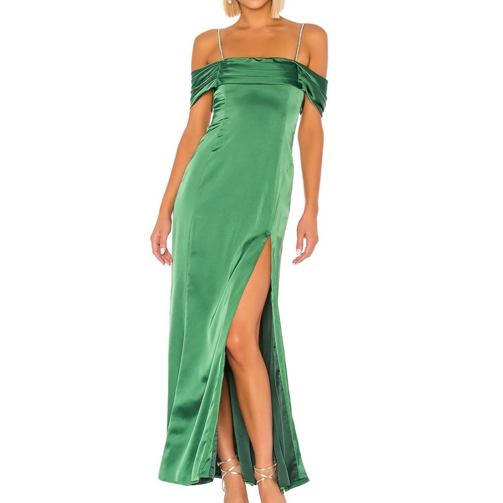 NWT REVOLVE Green Satin Maxi Dress
